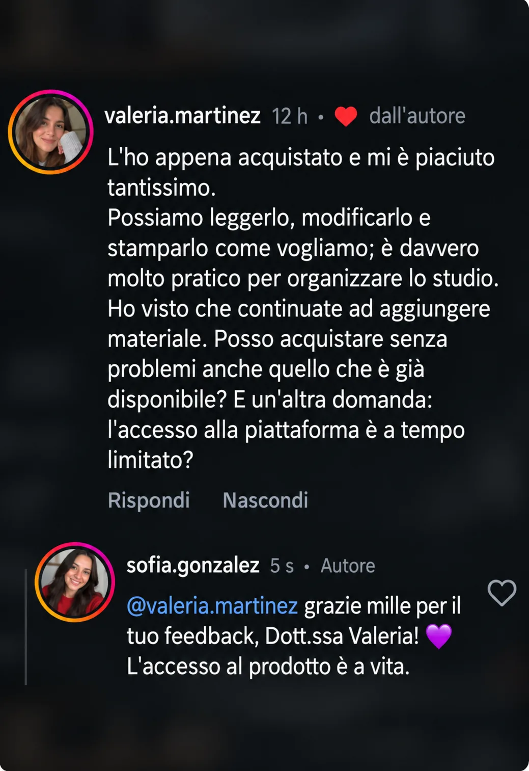 Commento di valeria.martinez: l'ha appena acquistato, può leggerlo, modificarlo e stamparlo; l'accesso è a vita